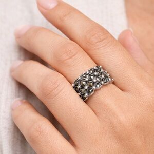 Vintage Sterling Silver Marcasite Art Deco Wide Band Ring